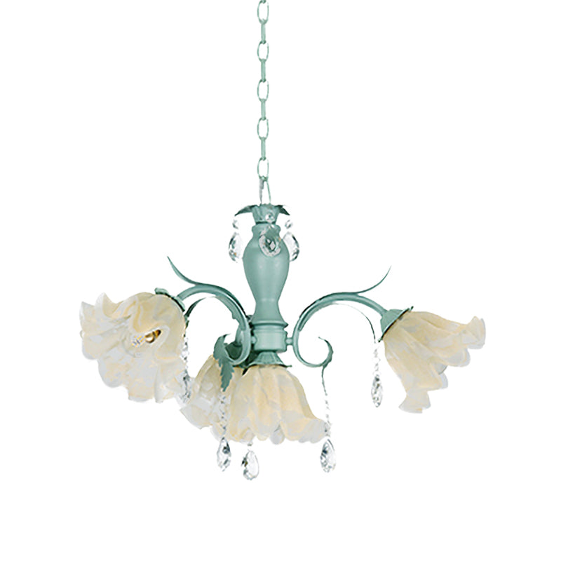 Ivory Glass Blue Pendant Lighting Scalloped 4/7/9 Heads Korean Flower Chandelier with Crystal Drop Clearhalo 'Ceiling Lights' 'Chandeliers' Lighting' options 729462