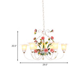 Curved Arm Kitchen Hanging Lamp Romantic Pastoral White Glass 4/7/9 Bulbs Pink Chandelier Lighting Clearhalo 'Ceiling Lights' 'Chandeliers' Lighting' options 729513