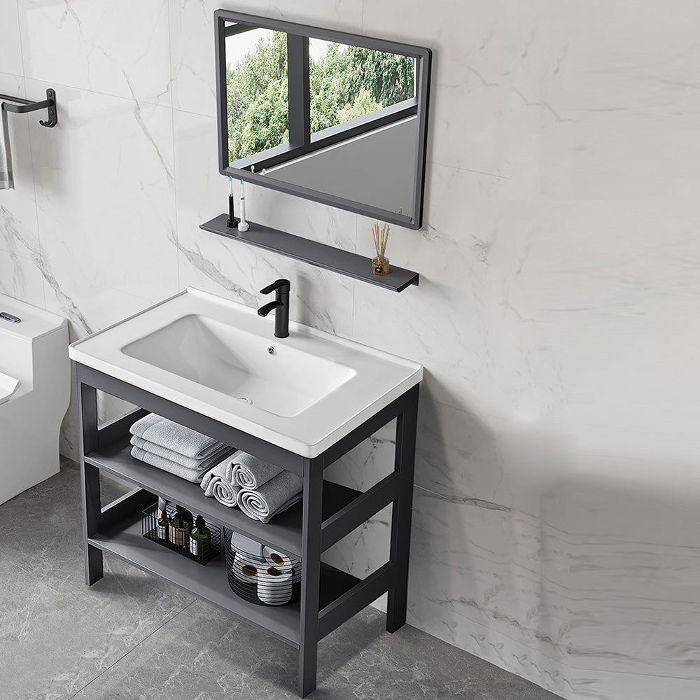 Modern Metal Vanity Set Open Storage Single Sink Vanity for Washroom Clearhalo 'Bathroom Remodel & Bathroom Fixtures' 'Bathroom Vanities' 'bathroom_vanities' 'Home Improvement' 'home_improvement' 'home_improvement_bathroom_vanities' 7295169