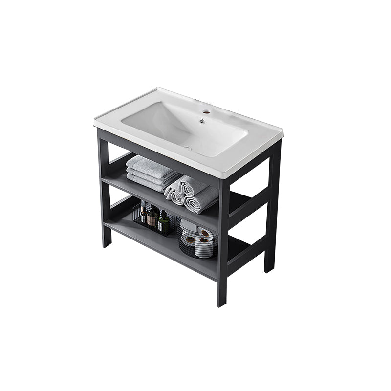 Modern Metal Vanity Set Open Storage Single Sink Vanity for Washroom Bathroom Vanity 32"L x 16"W x 31"H Clearhalo 'Bathroom Remodel & Bathroom Fixtures' 'Bathroom Vanities' 'bathroom_vanities' 'Home Improvement' 'home_improvement' 'home_improvement_bathroom_vanities' 7295188