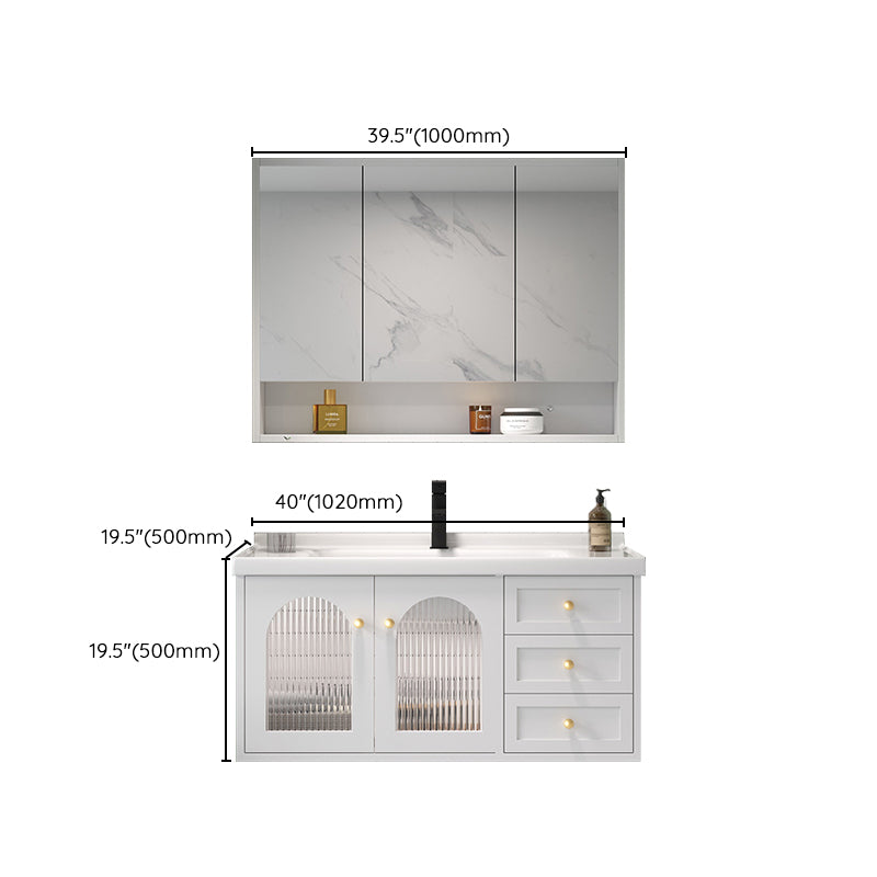 Glam Vanity White Single Sink Wall Mount Wood Frame Rectangular Mirror Bath Vanity Clearhalo 'Bathroom Remodel & Bathroom Fixtures' 'Bathroom Vanities' 'bathroom_vanities' 'Home Improvement' 'home_improvement' 'home_improvement_bathroom_vanities' 7295224