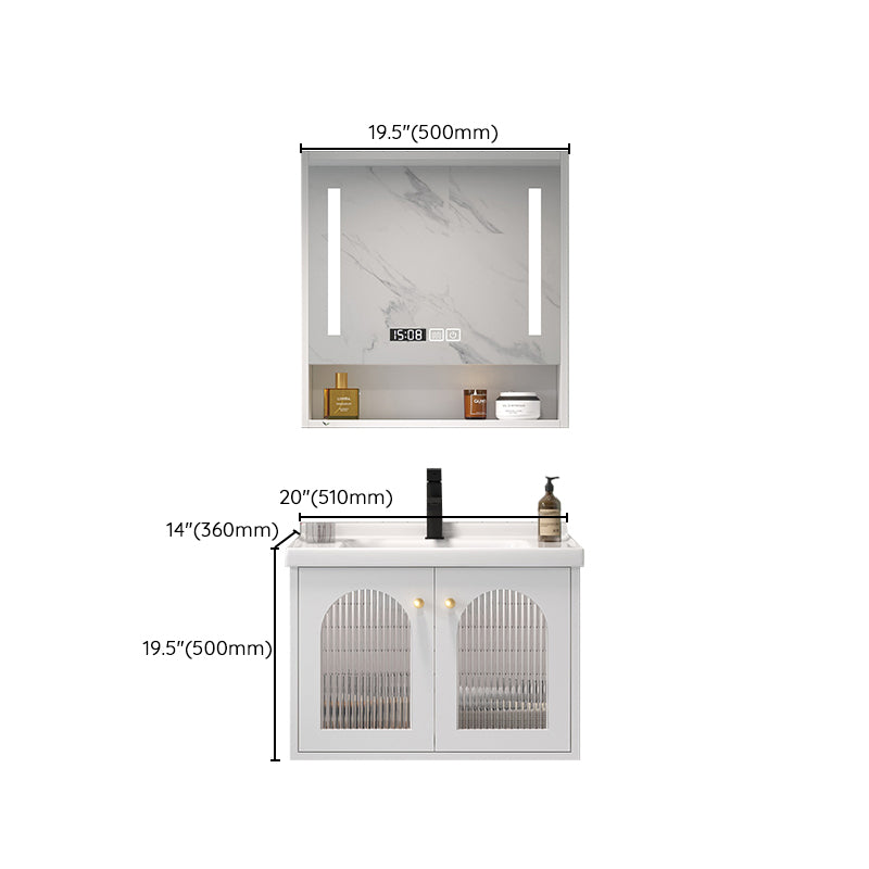 Glam Vanity White Single Sink Wall Mount Wood Frame Rectangular Mirror Bath Vanity Clearhalo 'Bathroom Remodel & Bathroom Fixtures' 'Bathroom Vanities' 'bathroom_vanities' 'Home Improvement' 'home_improvement' 'home_improvement_bathroom_vanities' 7295226