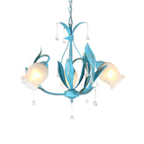 Blue Bloom Hanging Light Fixture Countryside White Prismatic Glass 3/6 Heads Restaurant Chandelier Clearhalo 'Ceiling Lights' 'Chandeliers' Lighting' options 729522