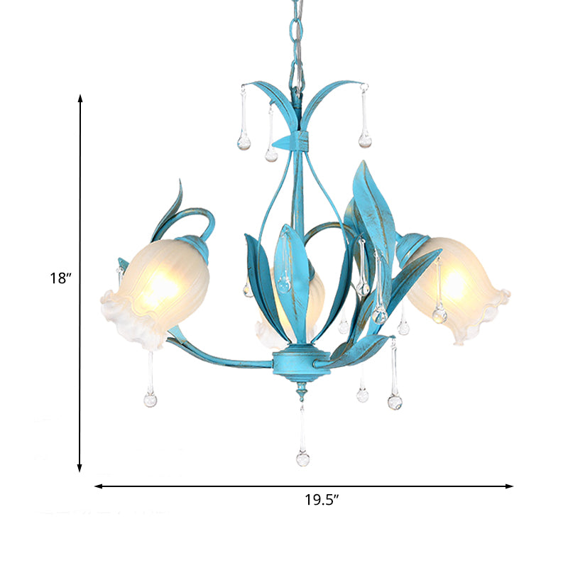 Blue Bloom Hanging Light Fixture Countryside White Prismatic Glass 3/6 Heads Restaurant Chandelier Clearhalo 'Ceiling Lights' 'Chandeliers' Lighting' options 729523