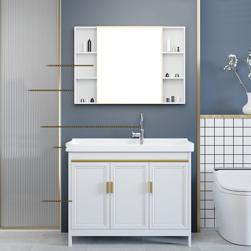 White Bathroom Vanity Metal Frame Single Sink Rectangular Freestanding Vanity with Mirror Clearhalo 'Bathroom Remodel & Bathroom Fixtures' 'Bathroom Vanities' 'bathroom_vanities' 'Home Improvement' 'home_improvement' 'home_improvement_bathroom_vanities' 7295237