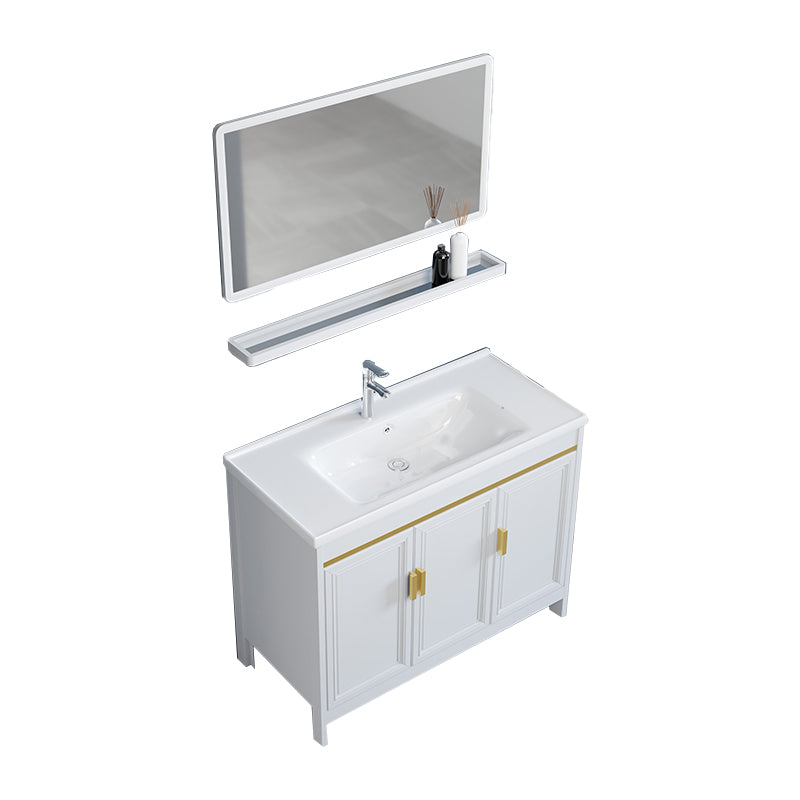 White Bathroom Vanity Metal Frame Single Sink Rectangular Freestanding Vanity with Mirror Vanity & Faucet & Mirrors Clearhalo 'Bathroom Remodel & Bathroom Fixtures' 'Bathroom Vanities' 'bathroom_vanities' 'Home Improvement' 'home_improvement' 'home_improvement_bathroom_vanities' 7295238