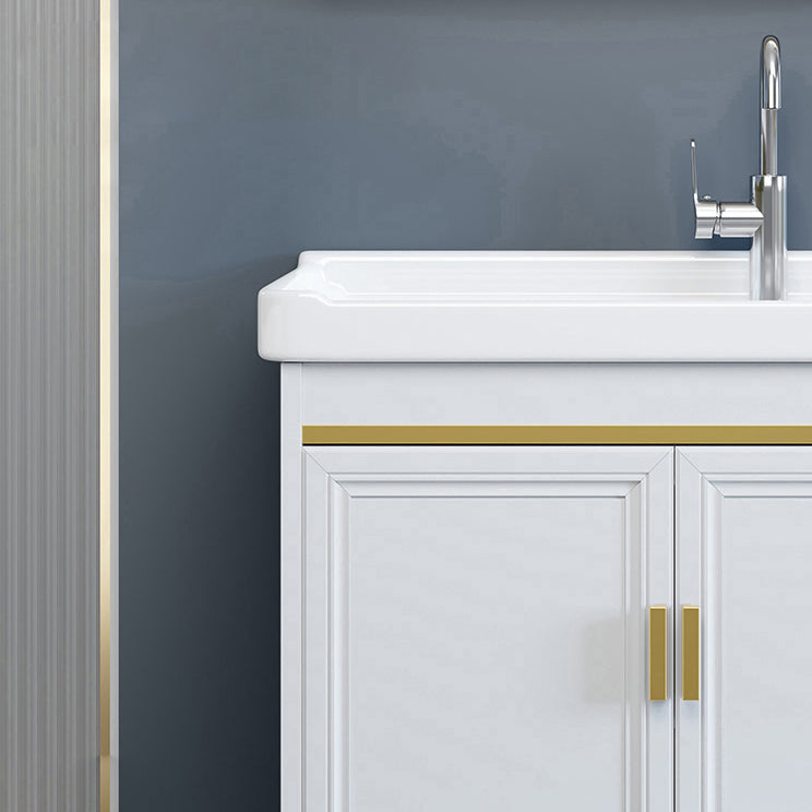 White Bathroom Vanity Metal Frame Single Sink Rectangular Freestanding Vanity with Mirror Clearhalo 'Bathroom Remodel & Bathroom Fixtures' 'Bathroom Vanities' 'bathroom_vanities' 'Home Improvement' 'home_improvement' 'home_improvement_bathroom_vanities' 7295240