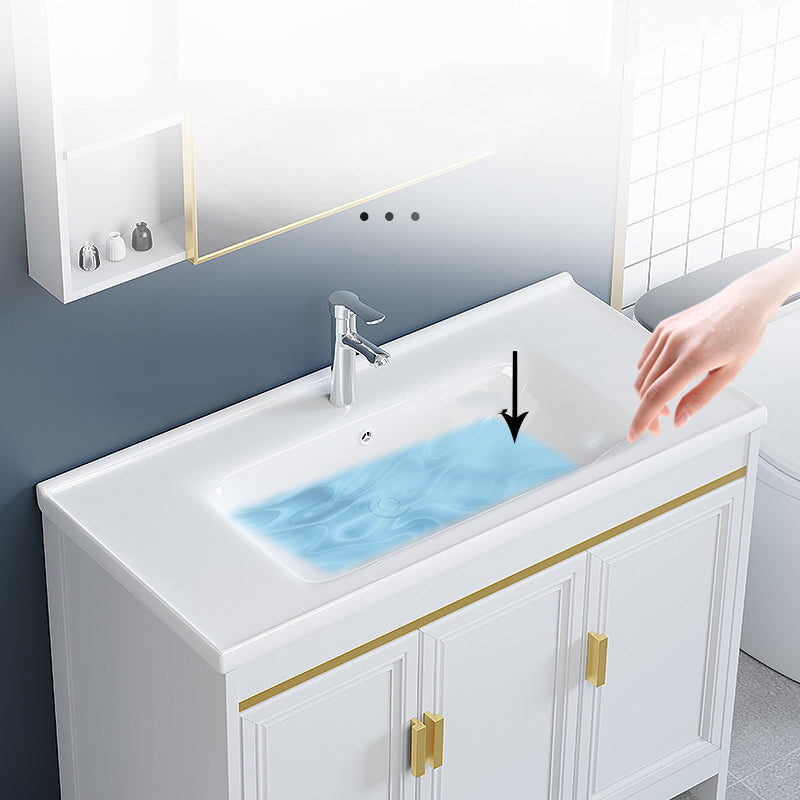 White Bathroom Vanity Metal Frame Single Sink Rectangular Freestanding Vanity with Mirror Clearhalo 'Bathroom Remodel & Bathroom Fixtures' 'Bathroom Vanities' 'bathroom_vanities' 'Home Improvement' 'home_improvement' 'home_improvement_bathroom_vanities' 7295246