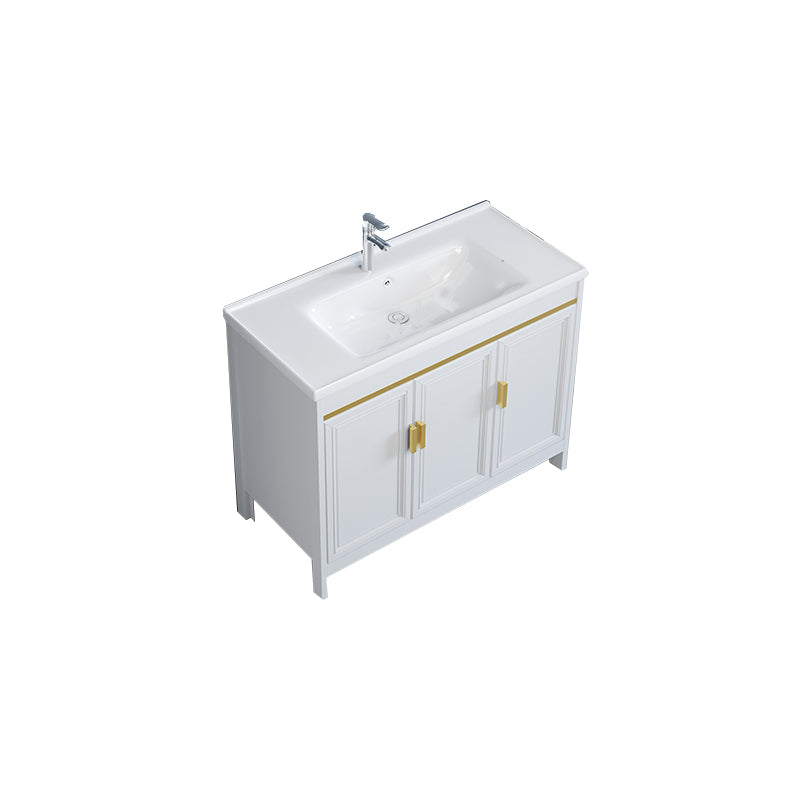 White Bathroom Vanity Metal Frame Single Sink Rectangular Freestanding Vanity with Mirror Vanity & Faucet Clearhalo 'Bathroom Remodel & Bathroom Fixtures' 'Bathroom Vanities' 'bathroom_vanities' 'Home Improvement' 'home_improvement' 'home_improvement_bathroom_vanities' 7295249