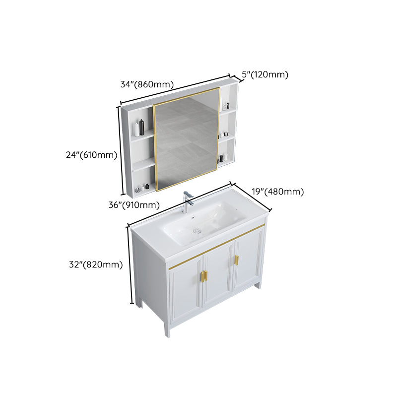 White Bathroom Vanity Metal Frame Single Sink Rectangular Freestanding Vanity with Mirror Clearhalo 'Bathroom Remodel & Bathroom Fixtures' 'Bathroom Vanities' 'bathroom_vanities' 'Home Improvement' 'home_improvement' 'home_improvement_bathroom_vanities' 7295273