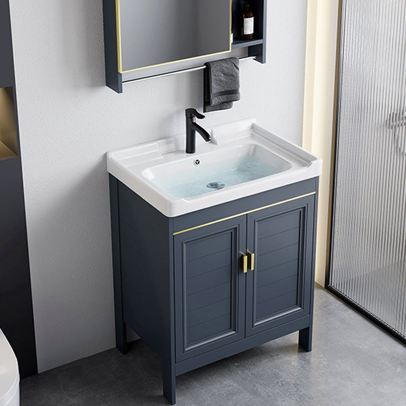 Blue Bath Vanity Freestanding Rectangular 2 Doors Single Sink Metal Frame Bathroom Vanity Clearhalo 'Bathroom Remodel & Bathroom Fixtures' 'Bathroom Vanities' 'bathroom_vanities' 'Home Improvement' 'home_improvement' 'home_improvement_bathroom_vanities' 7295279