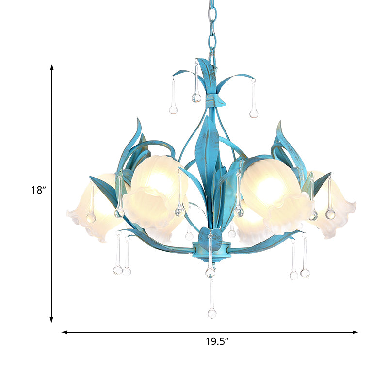 Blue Bloom Hanging Light Fixture Countryside White Prismatic Glass 3/6 Heads Restaurant Chandelier Clearhalo 'Ceiling Lights' 'Chandeliers' Lighting' options 729528