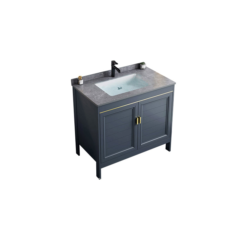 Blue Bath Vanity Freestanding Rectangular 2 Doors Single Sink Metal Frame Bathroom Vanity Vanity & Faucet Stone Clearhalo 'Bathroom Remodel & Bathroom Fixtures' 'Bathroom Vanities' 'bathroom_vanities' 'Home Improvement' 'home_improvement' 'home_improvement_bathroom_vanities' 7295298