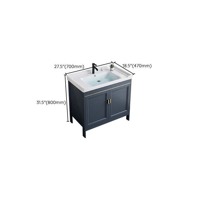 Blue Bath Vanity Freestanding Rectangular 2 Doors Single Sink Metal Frame Bathroom Vanity Clearhalo 'Bathroom Remodel & Bathroom Fixtures' 'Bathroom Vanities' 'bathroom_vanities' 'Home Improvement' 'home_improvement' 'home_improvement_bathroom_vanities' 7295308