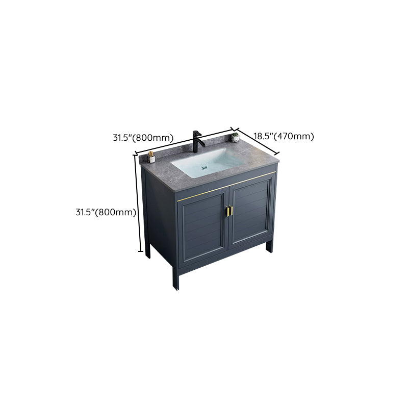 Blue Bath Vanity Freestanding Rectangular 2 Doors Single Sink Metal Frame Bathroom Vanity Clearhalo 'Bathroom Remodel & Bathroom Fixtures' 'Bathroom Vanities' 'bathroom_vanities' 'Home Improvement' 'home_improvement' 'home_improvement_bathroom_vanities' 7295309