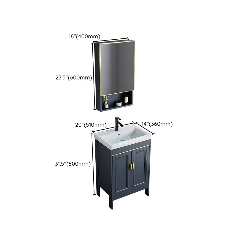 Blue Bath Vanity Freestanding Rectangular 2 Doors Single Sink Metal Frame Bathroom Vanity Clearhalo 'Bathroom Remodel & Bathroom Fixtures' 'Bathroom Vanities' 'bathroom_vanities' 'Home Improvement' 'home_improvement' 'home_improvement_bathroom_vanities' 7295314