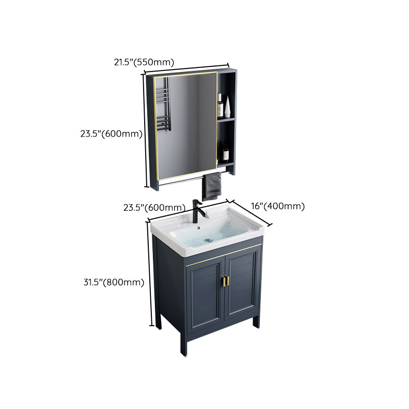 Blue Bath Vanity Freestanding Rectangular 2 Doors Single Sink Metal Frame Bathroom Vanity Clearhalo 'Bathroom Remodel & Bathroom Fixtures' 'Bathroom Vanities' 'bathroom_vanities' 'Home Improvement' 'home_improvement' 'home_improvement_bathroom_vanities' 7295316