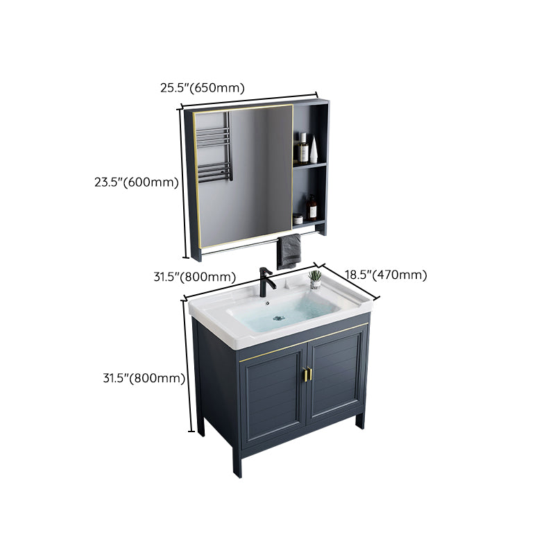 Blue Bath Vanity Freestanding Rectangular 2 Doors Single Sink Metal Frame Bathroom Vanity Clearhalo 'Bathroom Remodel & Bathroom Fixtures' 'Bathroom Vanities' 'bathroom_vanities' 'Home Improvement' 'home_improvement' 'home_improvement_bathroom_vanities' 7295320