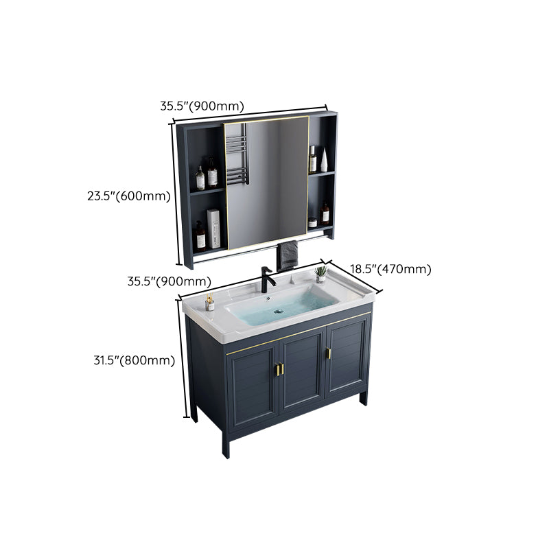 Blue Bath Vanity Freestanding Rectangular 2 Doors Single Sink Metal Frame Bathroom Vanity Clearhalo 'Bathroom Remodel & Bathroom Fixtures' 'Bathroom Vanities' 'bathroom_vanities' 'Home Improvement' 'home_improvement' 'home_improvement_bathroom_vanities' 7295322