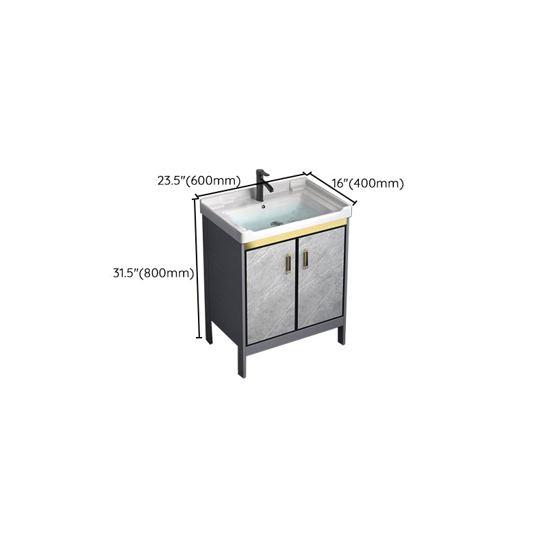 Metal Frame Vanity Grey Single Sink Rectangular Freestanding Mirror Vanity with Doors Clearhalo 'Bathroom Remodel & Bathroom Fixtures' 'Bathroom Vanities' 'bathroom_vanities' 'Home Improvement' 'home_improvement' 'home_improvement_bathroom_vanities' 7295352