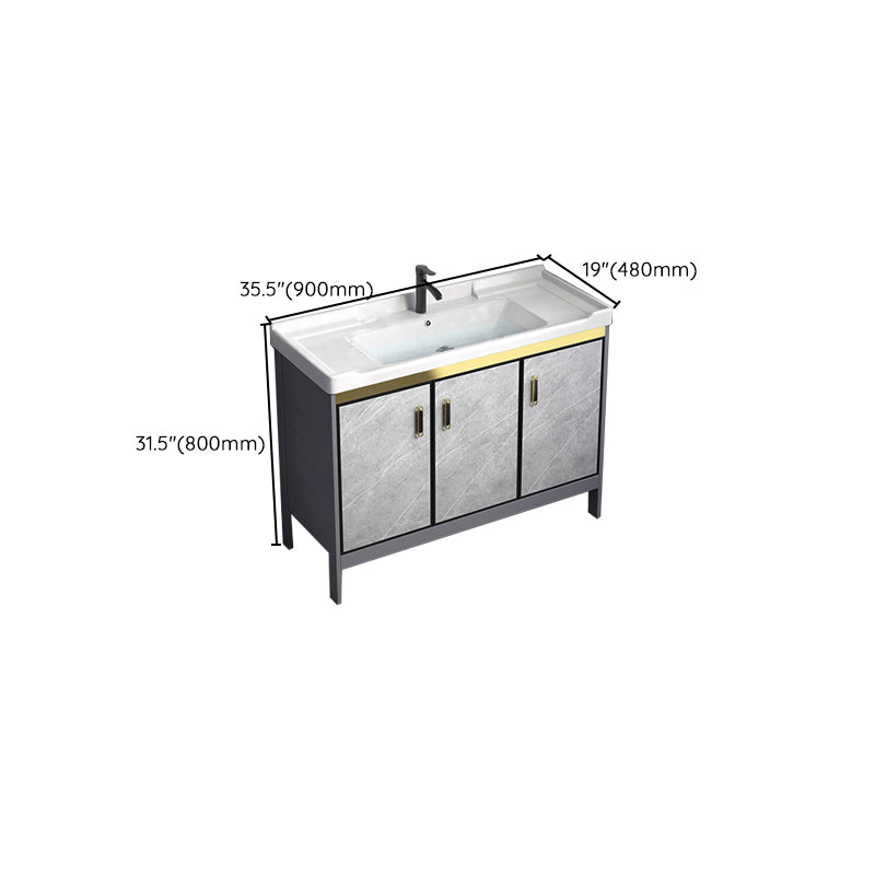 Metal Frame Vanity Grey Single Sink Rectangular Freestanding Mirror Vanity with Doors Clearhalo 'Bathroom Remodel & Bathroom Fixtures' 'Bathroom Vanities' 'bathroom_vanities' 'Home Improvement' 'home_improvement' 'home_improvement_bathroom_vanities' 7295358