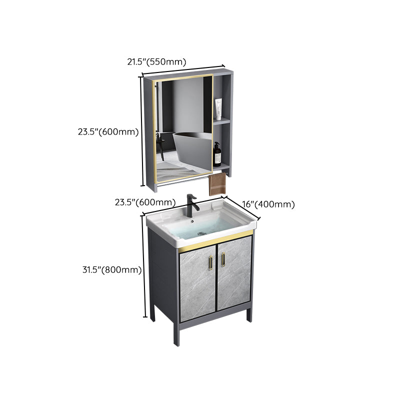 Metal Frame Vanity Grey Single Sink Rectangular Freestanding Mirror Vanity with Doors Clearhalo 'Bathroom Remodel & Bathroom Fixtures' 'Bathroom Vanities' 'bathroom_vanities' 'Home Improvement' 'home_improvement' 'home_improvement_bathroom_vanities' 7295364