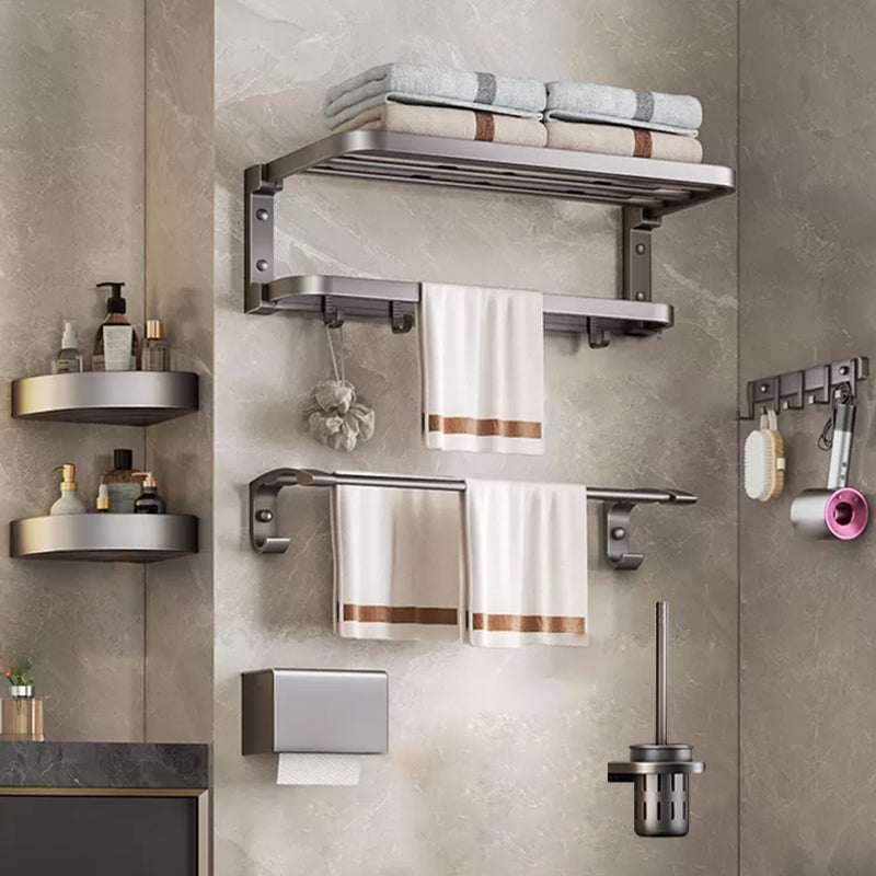 Grey Modern Bathroom Accessory As Individual Or As a Set with Towel Bar 7-Piece Set (Single Rod) Clearhalo 'Bathroom Hardware Sets' 'Bathroom Hardware' 'Bathroom Remodel & Bathroom Fixtures' 'bathroom_hardware_sets' 'Home Improvement' 'home_improvement' 'home_improvement_bathroom_hardware_sets' 7296285