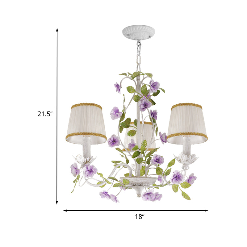 Bucket Fabric Chandelier Lighting Fixture Korean Flower 3/6/8 Bulbs Bedroom Suspension Pendant in White Clearhalo 'Ceiling Lights' 'Chandeliers' Lighting' options 729645