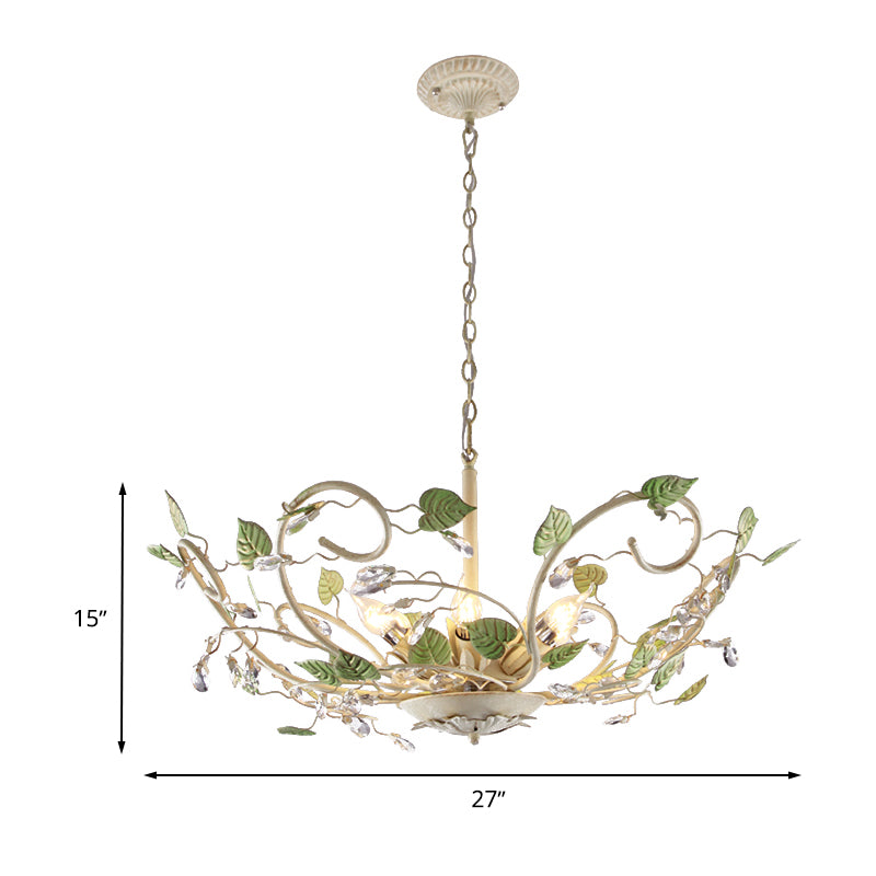 Korean Garden Bowl Ceiling Pendant 6 Lights Iron Hanging Chandelier in White with Crystal Decor Clearhalo 'Ceiling Lights' 'Chandeliers' Lighting' options 729680