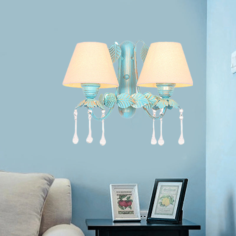 Fabric Blue Wall Mounted Light Tapered 1/2-Light Countryside Wall Sconce Lamp with Clear Glass Drop Clearhalo 'Wall Lamps & Sconces' 'Wall Lights' Lighting' 729728