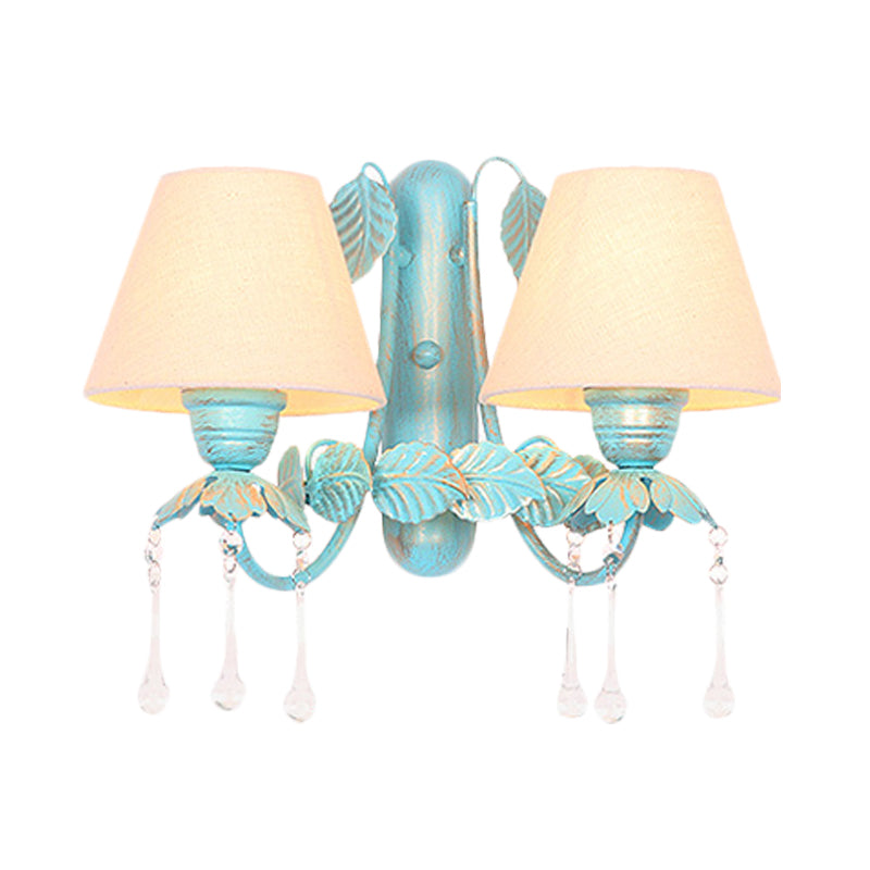 Fabric Blue Wall Mounted Light Tapered 1/2-Light Countryside Wall Sconce Lamp with Clear Glass Drop Clearhalo 'Wall Lamps & Sconces' 'Wall Lights' Lighting' 729730