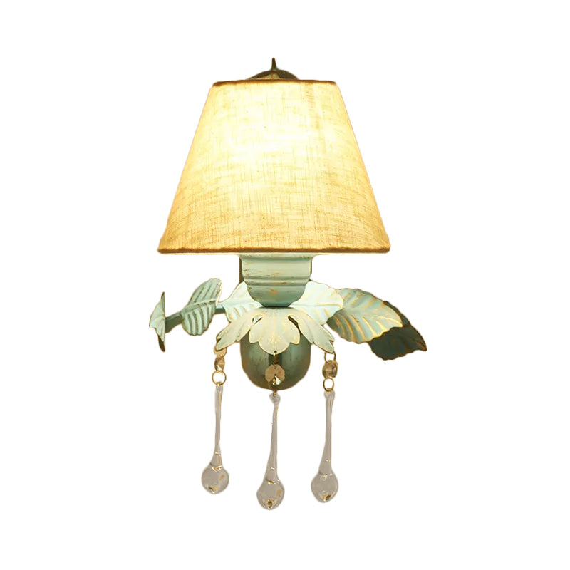 Fabric Blue Wall Mounted Light Tapered 1/2-Light Countryside Wall Sconce Lamp with Clear Glass Drop Clearhalo 'Wall Lamps & Sconces' 'Wall Lights' Lighting' 729735