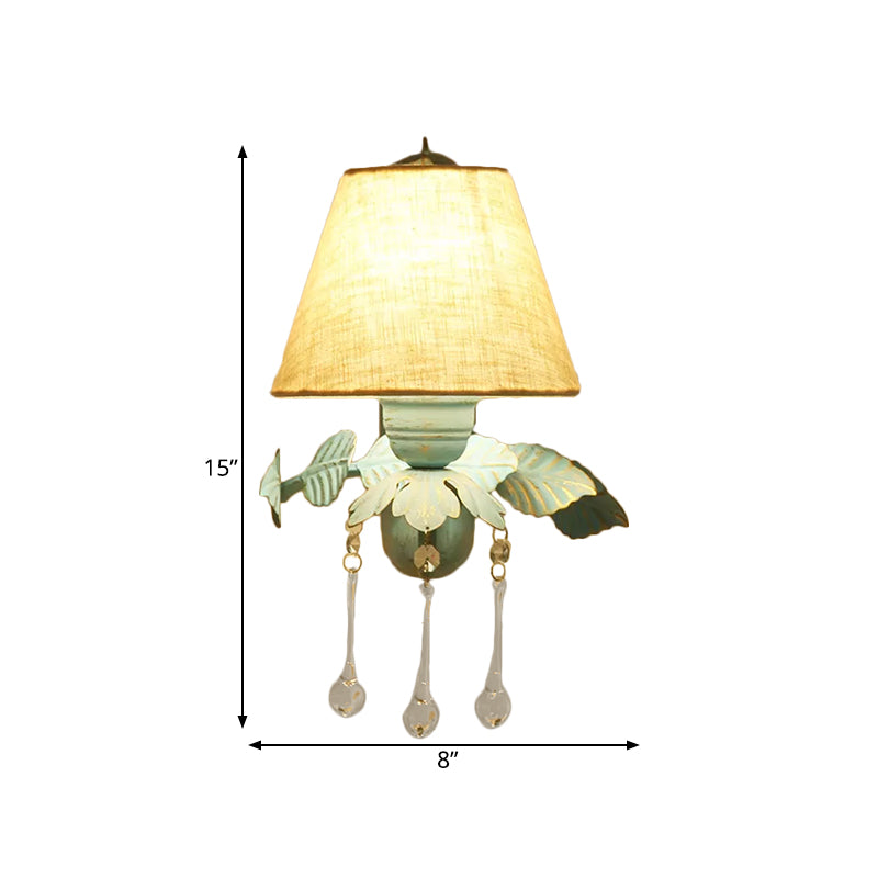 Fabric Blue Wall Mounted Light Tapered 1/2-Light Countryside Wall Sconce Lamp with Clear Glass Drop Clearhalo 'Wall Lamps & Sconces' 'Wall Lights' Lighting' 729736