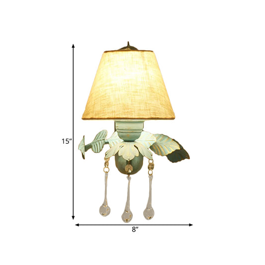 Fabric Blue Wall Mounted Light Tapered 1/2-Light Countryside Wall Sconce Lamp with Clear Glass Drop Clearhalo 'Wall Lamps & Sconces' 'Wall Lights' Lighting' 729736