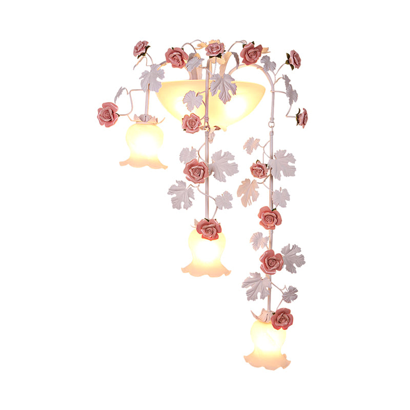 5-Head Draping Wall Lamp Korean Flower White Glass Sconce Lighting Fixture for Living Room Clearhalo 'Wall Lamps & Sconces' 'Wall Lights' Lighting' 729759