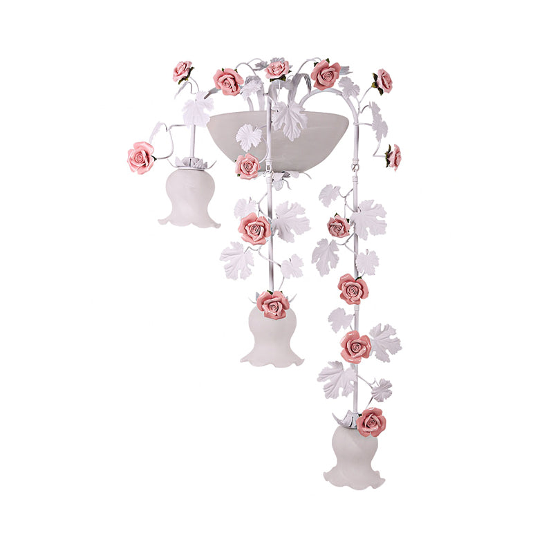 5-Head Draping Wall Lamp Korean Flower White Glass Sconce Lighting Fixture for Living Room Clearhalo 'Wall Lamps & Sconces' 'Wall Lights' Lighting' 729760