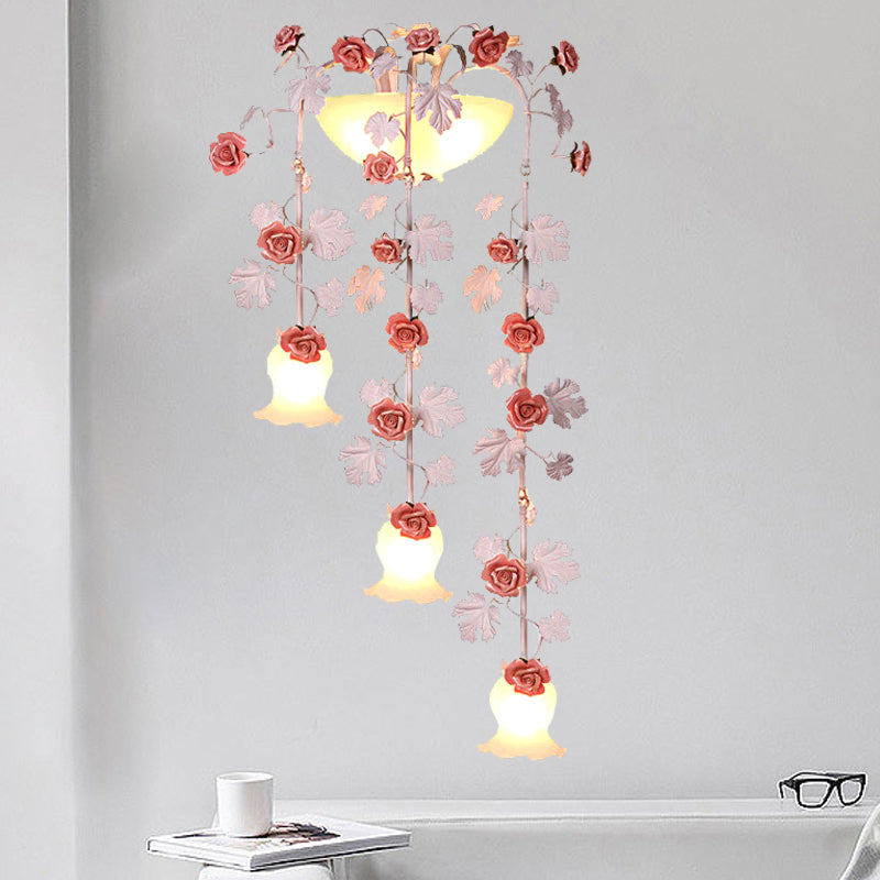 5-Head Draping Wall Lamp Korean Flower White Glass Sconce Lighting Fixture for Living Room White B Clearhalo 'Wall Lamps & Sconces' 'Wall Lights' Lighting' 729762