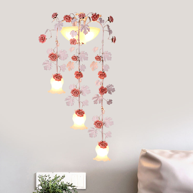 5-Head Draping Wall Lamp Korean Flower White Glass Sconce Lighting Fixture for Living Room Clearhalo 'Wall Lamps & Sconces' 'Wall Lights' Lighting' 729763