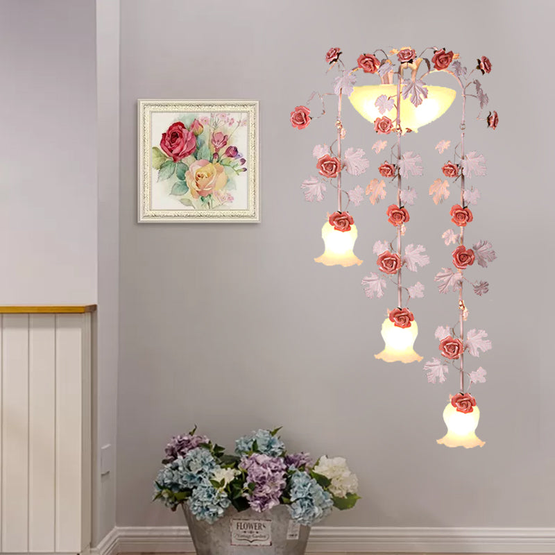 5-Head Draping Wall Lamp Korean Flower White Glass Sconce Lighting Fixture for Living Room Clearhalo 'Wall Lamps & Sconces' 'Wall Lights' Lighting' 729764