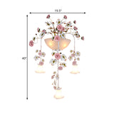 Pink 5 Heads Wall Light Fixture Korean Garden White Glass Floral Sconce Wall Lighting for Hallway Clearhalo 'Wall Lamps & Sconces' 'Wall Lights' Lighting' 729771