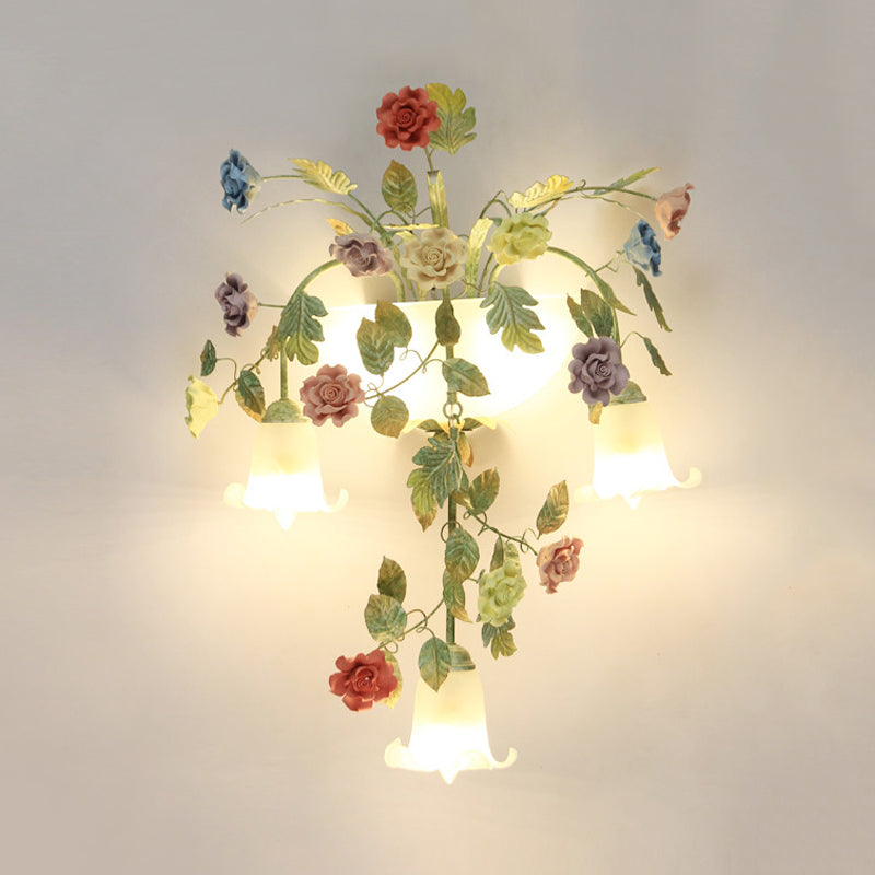 White Glass Colored Flower Sconce Pastoral Style 5 Lights Bedroom Wall Mounted Light Fixture Clearhalo 'Wall Lamps & Sconces' 'Wall Lights' Lighting' 729829