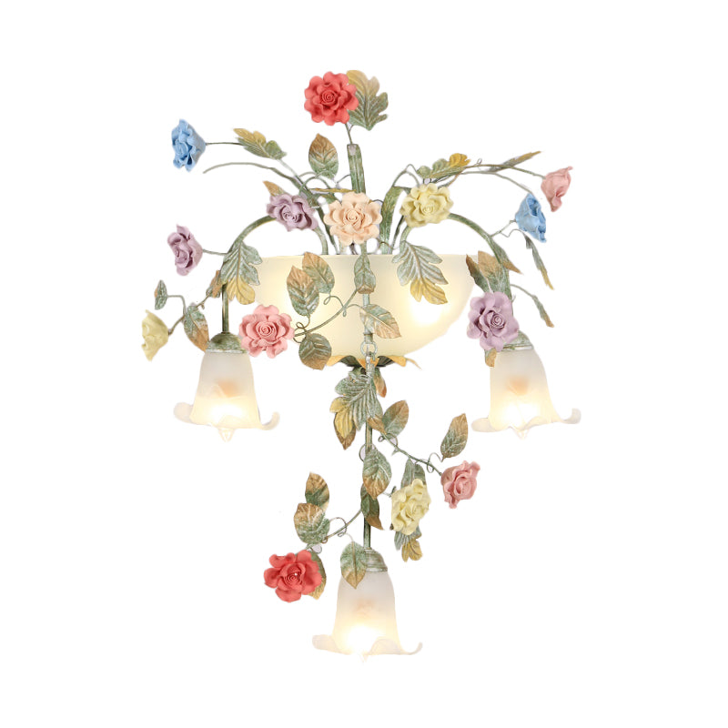 White Glass Colored Flower Sconce Pastoral Style 5 Lights Bedroom Wall Mounted Light Fixture Clearhalo 'Wall Lamps & Sconces' 'Wall Lights' Lighting' 729830