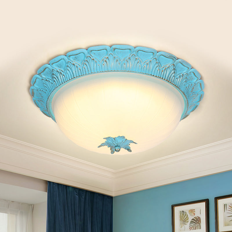 Domed Bedroom Flush Mount Lamp Romantic Pastoral Milky Glass 16"/19.5" Wide LED Blue Ceiling Lighting Blue 19.5" Clearhalo 'Ceiling Lights' 'Close To Ceiling Lights' 'Close to ceiling' 'Flush mount' Lighting' 729852