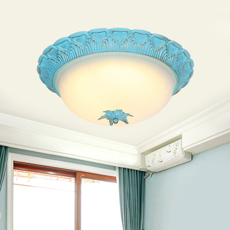 Domed Bedroom Flush Mount Lamp Romantic Pastoral Milky Glass 16"/19.5" Wide LED Blue Ceiling Lighting Clearhalo 'Ceiling Lights' 'Close To Ceiling Lights' 'Close to ceiling' 'Flush mount' Lighting' 729853