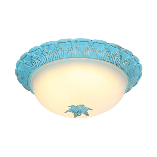 Domed Bedroom Flush Mount Lamp Romantic Pastoral Milky Glass 16"/19.5" Wide LED Blue Ceiling Lighting Clearhalo 'Ceiling Lights' 'Close To Ceiling Lights' 'Close to ceiling' 'Flush mount' Lighting' 729855