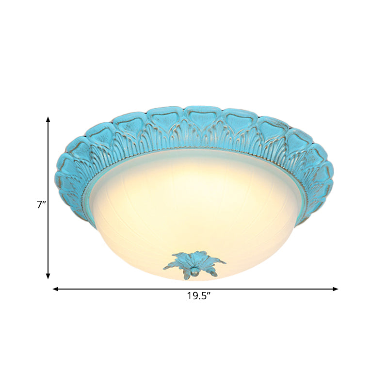 Domed Bedroom Flush Mount Lamp Romantic Pastoral Milky Glass 16"/19.5" Wide LED Blue Ceiling Lighting Clearhalo 'Ceiling Lights' 'Close To Ceiling Lights' 'Close to ceiling' 'Flush mount' Lighting' 729856