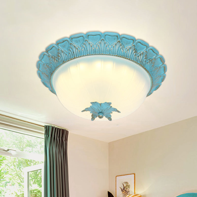 Domed Bedroom Flush Mount Lamp Romantic Pastoral Milky Glass 16"/19.5" Wide LED Blue Ceiling Lighting Blue 16" Clearhalo 'Ceiling Lights' 'Close To Ceiling Lights' 'Close to ceiling' 'Flush mount' Lighting' 729857