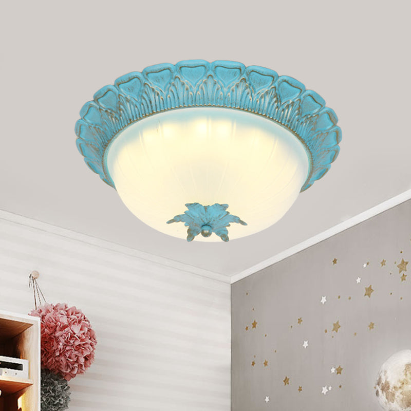 Domed Bedroom Flush Mount Lamp Romantic Pastoral Milky Glass 16"/19.5" Wide LED Blue Ceiling Lighting Clearhalo 'Ceiling Lights' 'Close To Ceiling Lights' 'Close to ceiling' 'Flush mount' Lighting' 729858