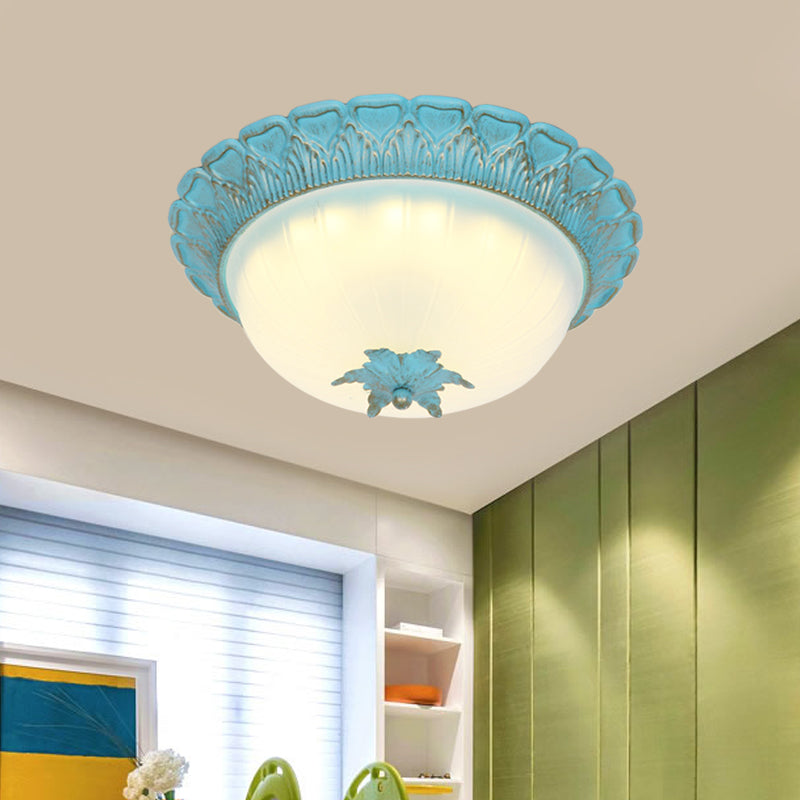 Domed Bedroom Flush Mount Lamp Romantic Pastoral Milky Glass 16"/19.5" Wide LED Blue Ceiling Lighting Clearhalo 'Ceiling Lights' 'Close To Ceiling Lights' 'Close to ceiling' 'Flush mount' Lighting' 729859