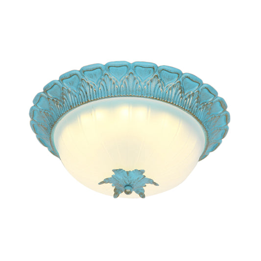 Domed Bedroom Flush Mount Lamp Romantic Pastoral Milky Glass 16"/19.5" Wide LED Blue Ceiling Lighting Clearhalo 'Ceiling Lights' 'Close To Ceiling Lights' 'Close to ceiling' 'Flush mount' Lighting' 729860